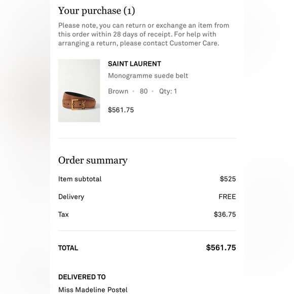 SAINT LAURENT Monogramme suede belt in brown, size 80 - Picture 6 of 6